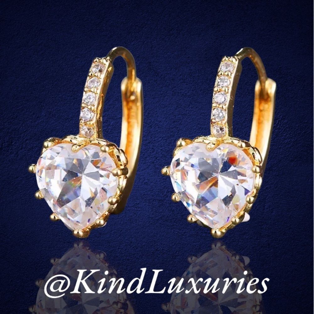 💎109💎 I LOVE YOU‎ Heart Diamond Leverback French Earrings